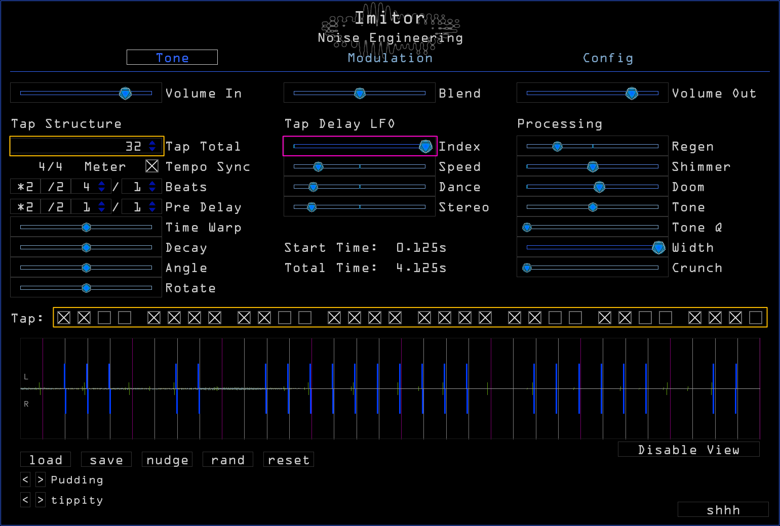 Imitors's tap and modulation controls highlighted