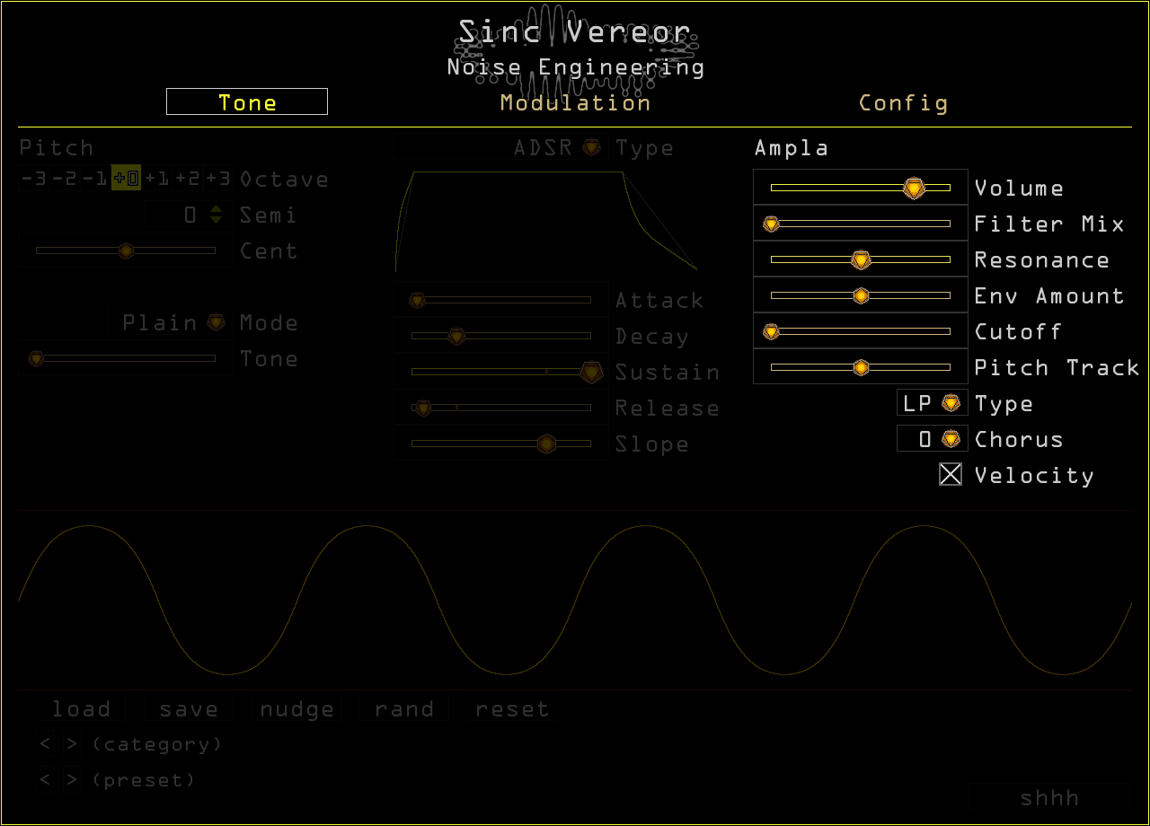 Sinc Vereor's filter controls highlighted
