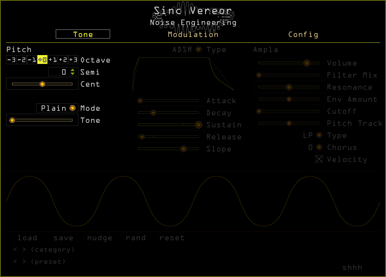Sinc Vereor's timbre controls highlighted