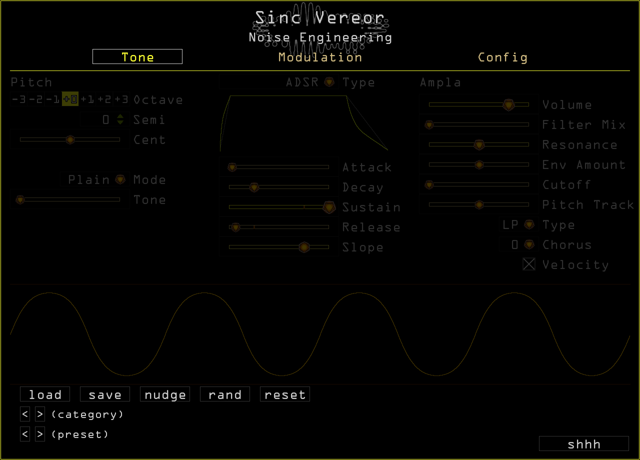 Sinc Vereor's preset controls highlighted