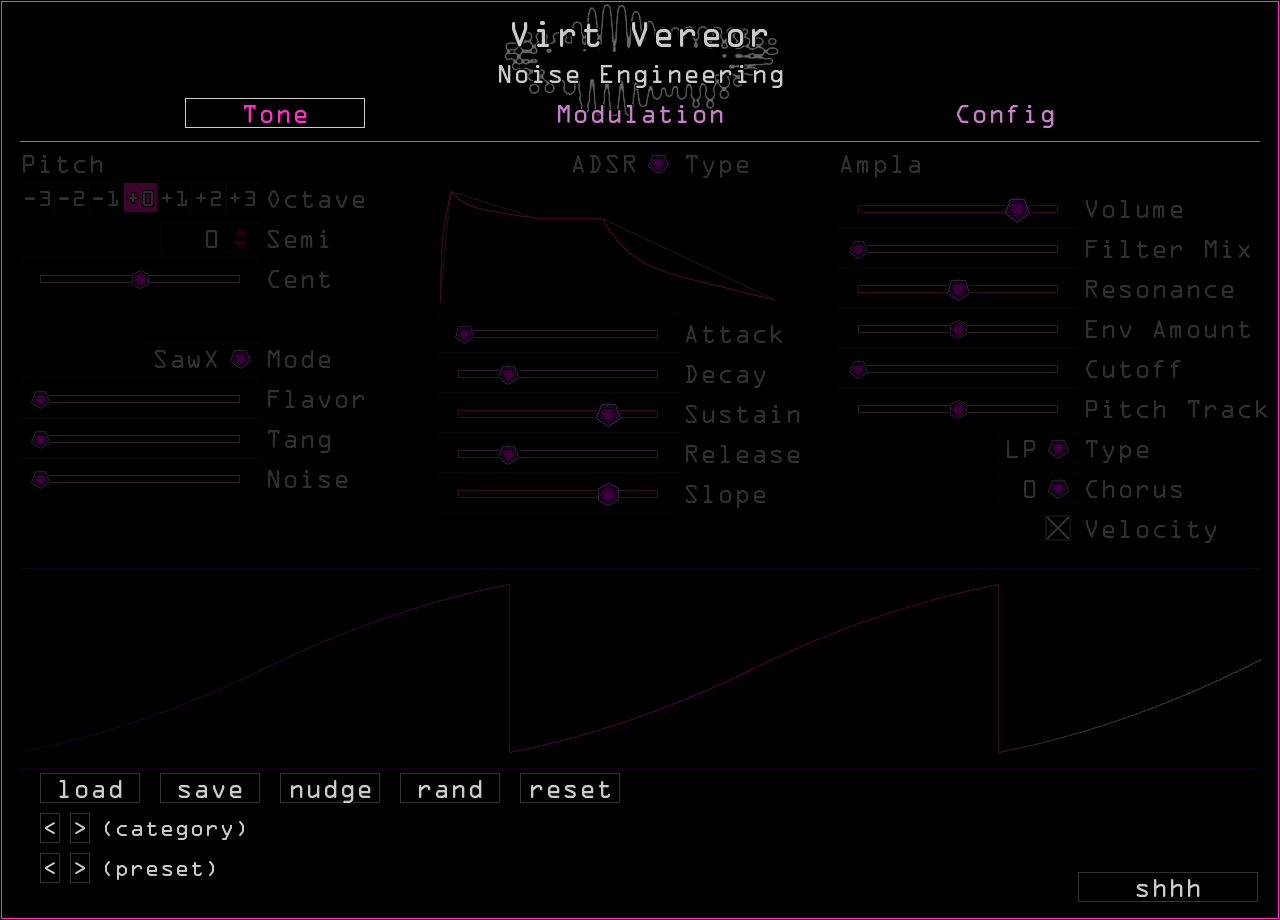 Virt Vereor's preset controls highlighted