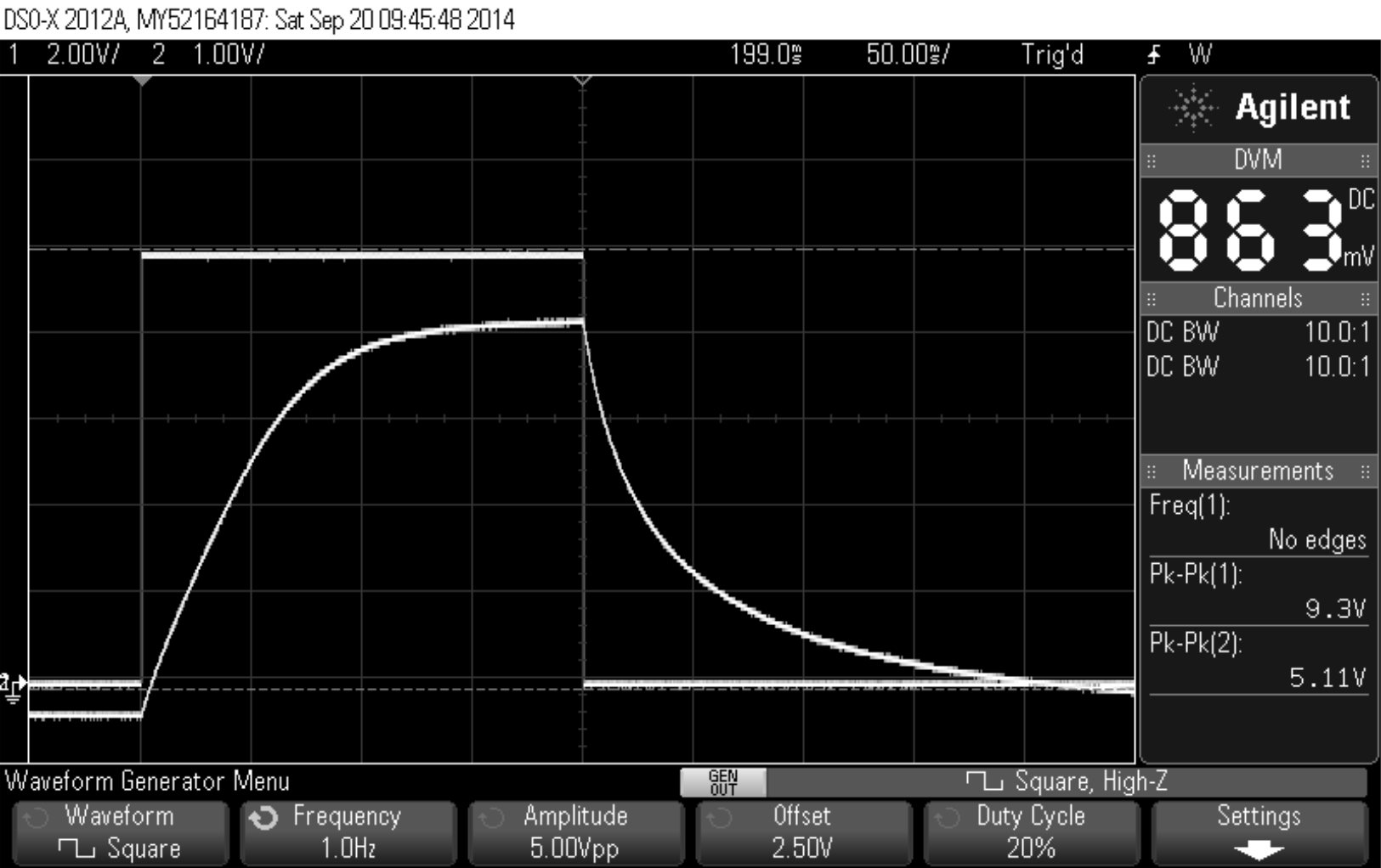 Oscilloscope capture showing a typical envelope response