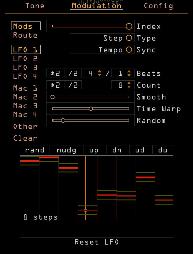 The LFO page with a Step LFO selected
